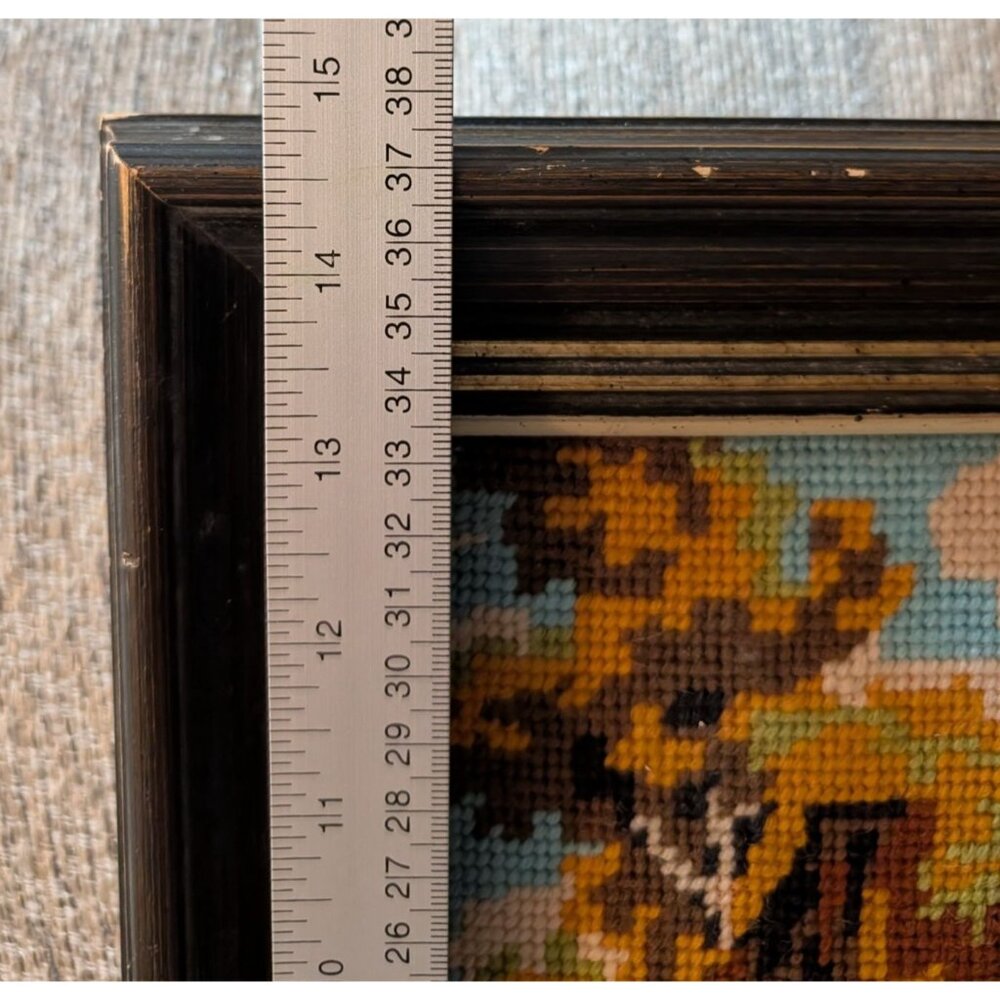 Vintage Needlepoint Tapestry Framed Scenic Landscape Art Piece 14.5x18.5 Inches - Picture 12 of 16